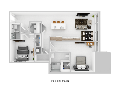 Floor plan for 2 beds, 2 baths, 1204 sqft